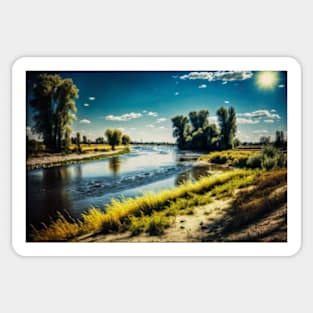 Sunny riverside landscape Sticker